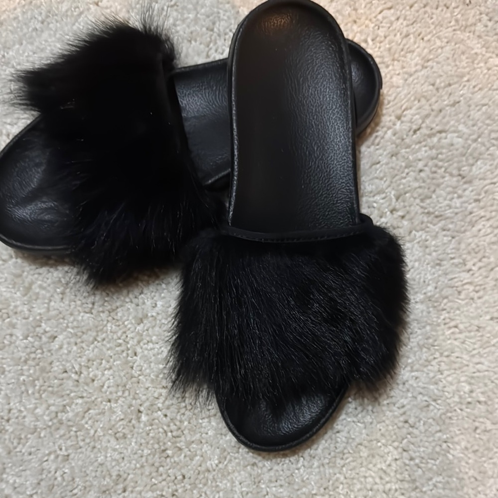 UGG Black Fur Slide Slippers
